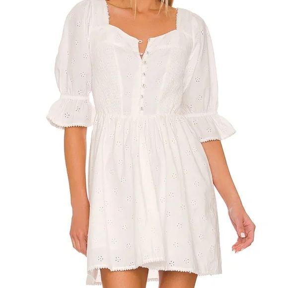 Spell | Dresses | Nwt 229 Spell White Eyelet Smocked Boho Bo Mini Dress Xxs  | Poshmark
